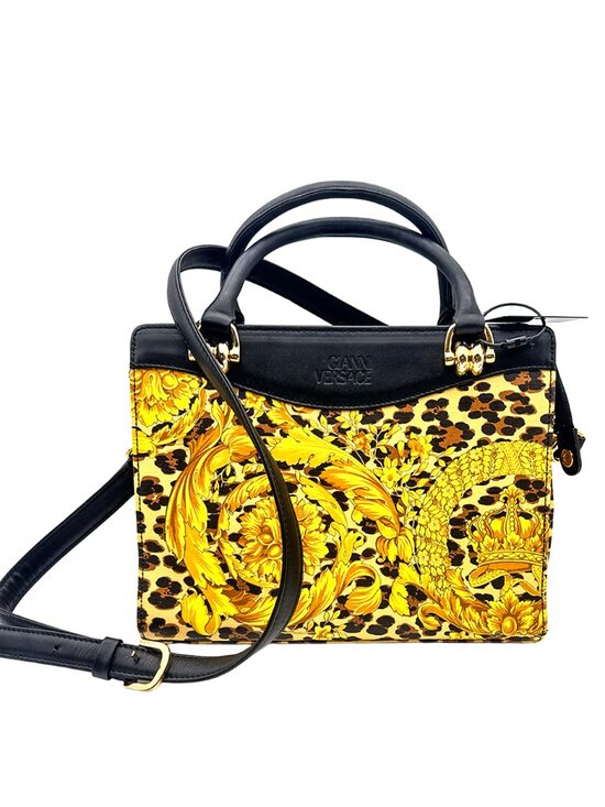 Versace Handbags - Gianni Versace Sunburst Leather and Canvas Tote Bag with Strap